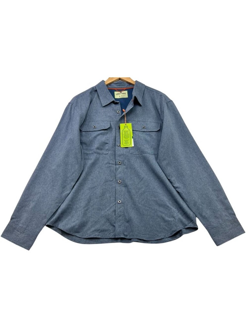 Lake & Trail Men's Chambray Button-Down Shirt Long Sleeve Size L Blue Pockets